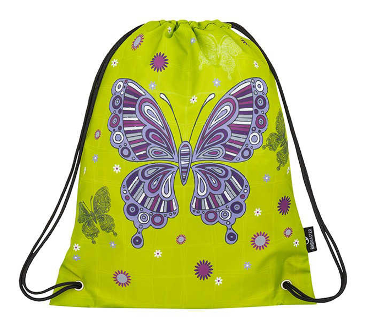 Kép Bagmaster ALFA 8 A iskolatáska papucshoz / tornazsák - pillangó strasszokkal sárga 1.2 l