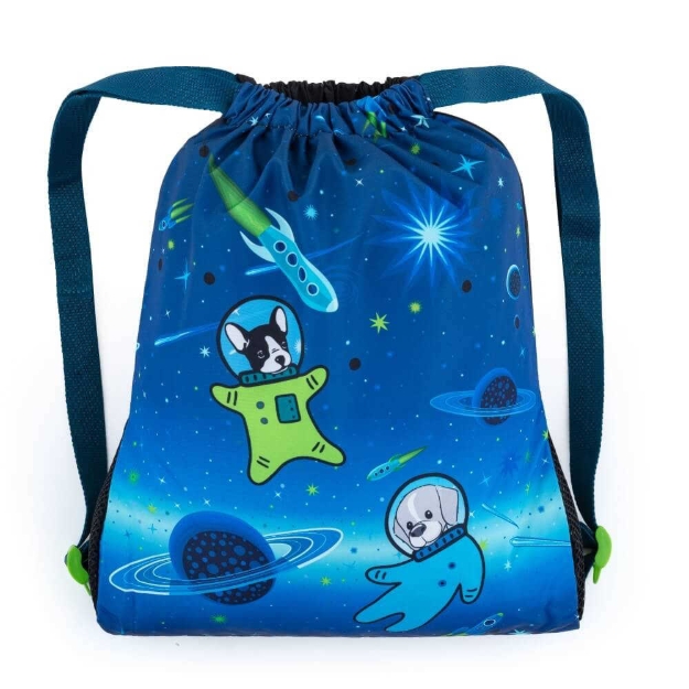 Kép Bagmaster Bag LUMI 22 D iskolatáska papucshoz / tornazsák - kutya űrhajósok kék 1,5 l