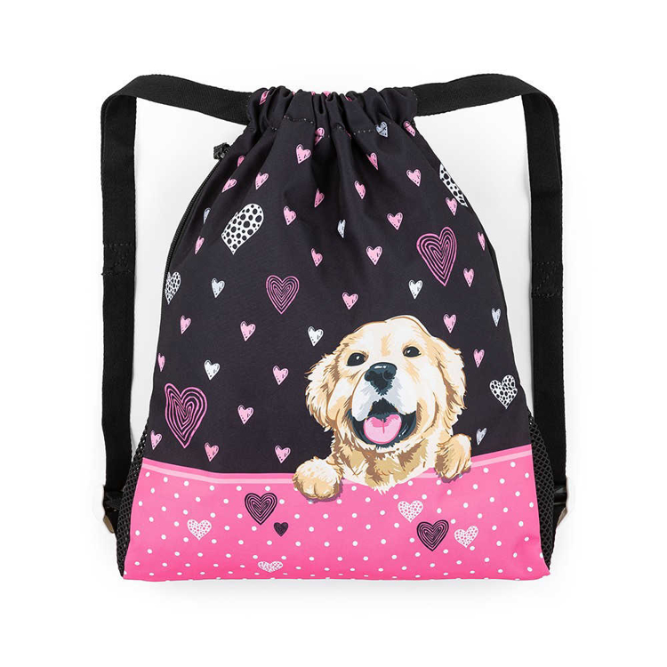 Kép Bagmaster PRIM 23 A iskolatáska papucsnak / tornazsák - kutyusos rózsaszín 1,5 l