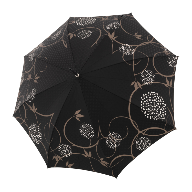 Kép DOPPLER MANUFAKTUR Elegance Boheme Flori - női luxus esernyő fekete nyomtatással