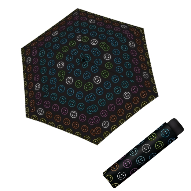 Kép DOPPLER Mini Light UP fényvisszaverő fényes mosoly - összecsukható esernyő gyerekeknek fekete