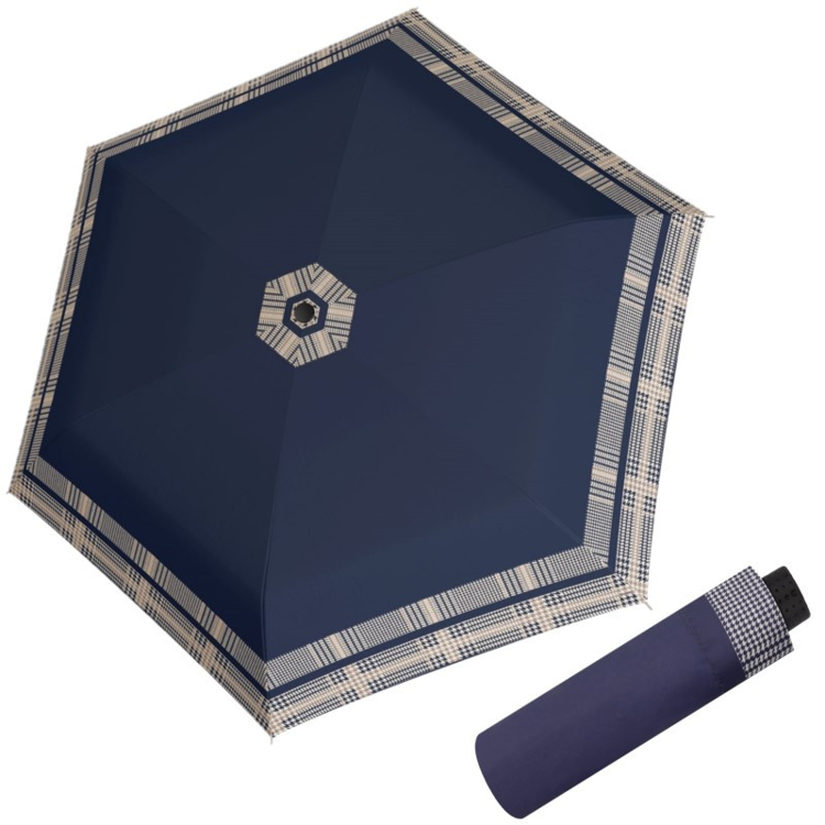 Kép DOPPLER Fiber Havanna Timeless Blue Hahnentritt - női összecsukható esernyő bézs színben