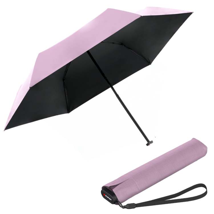 Kép KNIRPS US.050 ROSE WITH BLACK - könnyű női összecsukható lapos esernyő rózsaszínben