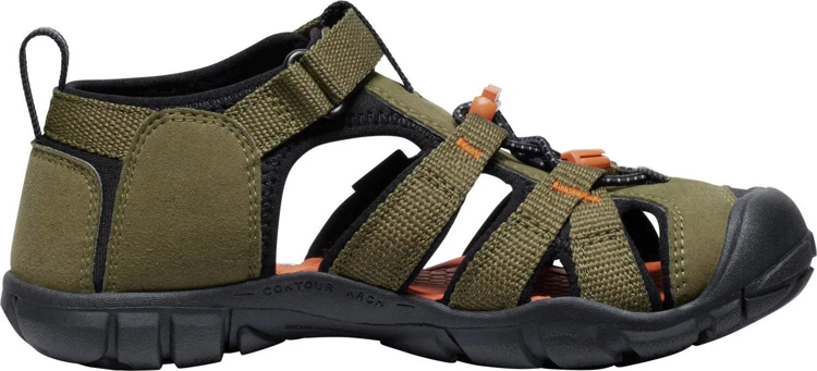 Kép KEEN Seacamp II CNX Ifjúsági gyermek szandál sötét olajzöld/arany lángos