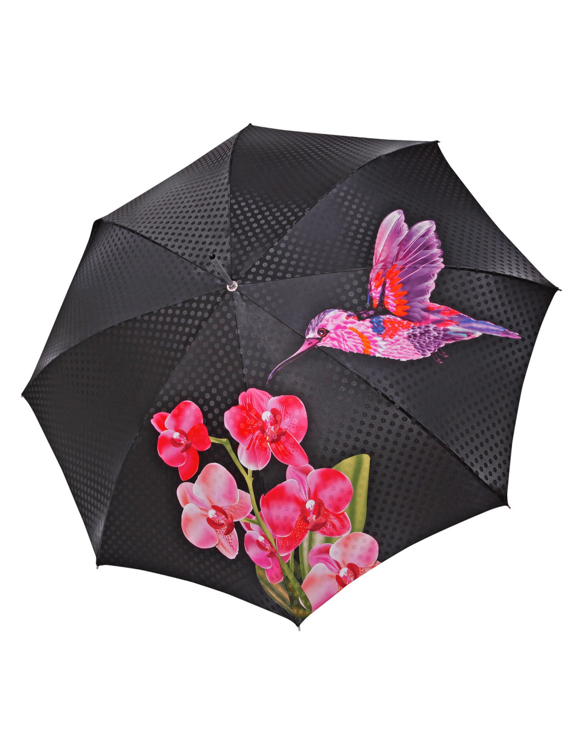 Kép DOPPLER MANUFACTUR Elegance Boheme Paradiso - női luxus esernyő kolibri nyomtatással lila színben