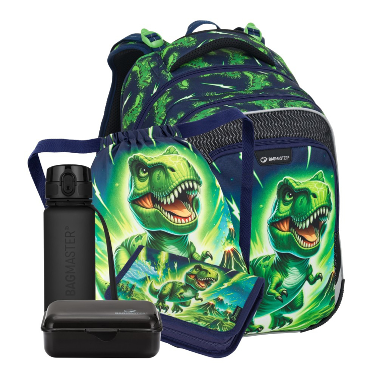 Kép Bagmaster LUMI 25 C nagy iskolai szett első osztályosoknak - dinosarus Zöld 18 l