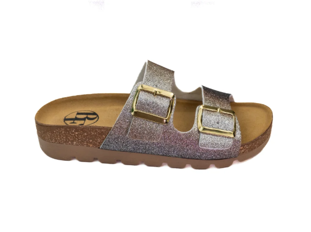 Kép Női bronzszínű csillogó papucs ékkel