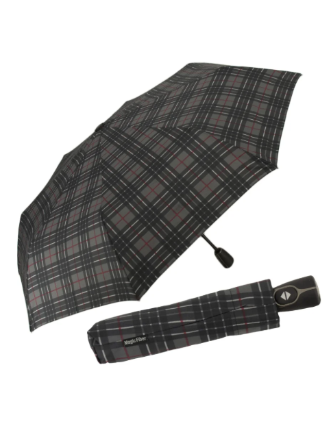 Kép DOPPLER Magic Fiber Check - női teljesen automata esernyő antracit színben
