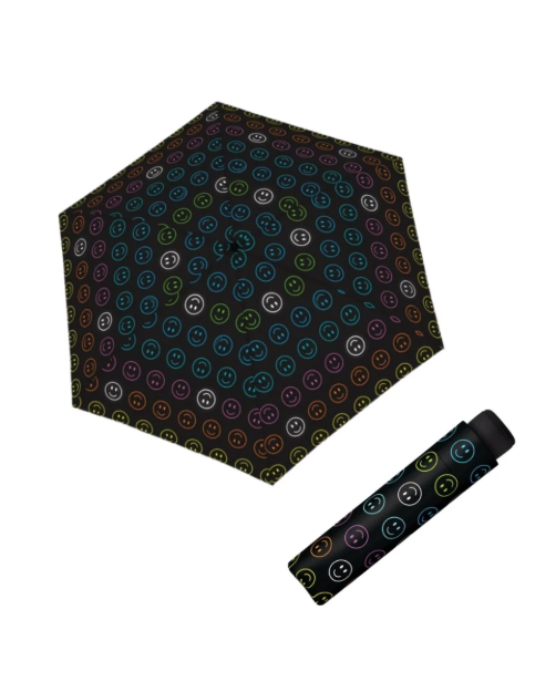 Kép DOPPLER Mini Light UP fényvisszaverő fényes mosoly - összecsukható esernyő gyerekeknek fekete
