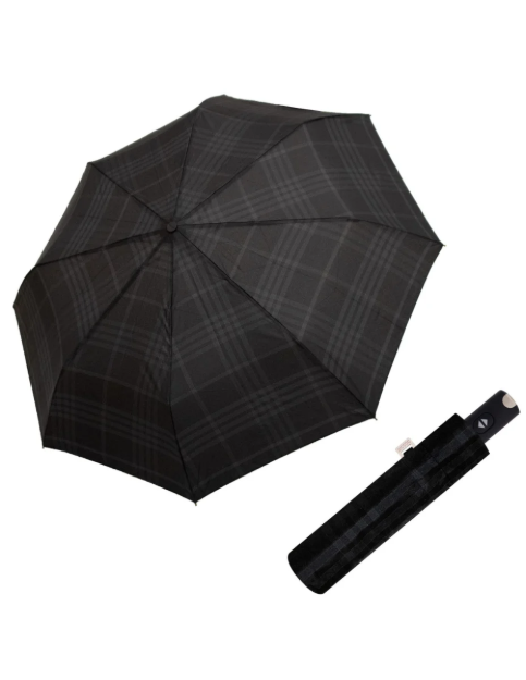 Kép DOPPLER Carbonsteel Magic woven check black grey - pánský plně automatický deštník hnědá