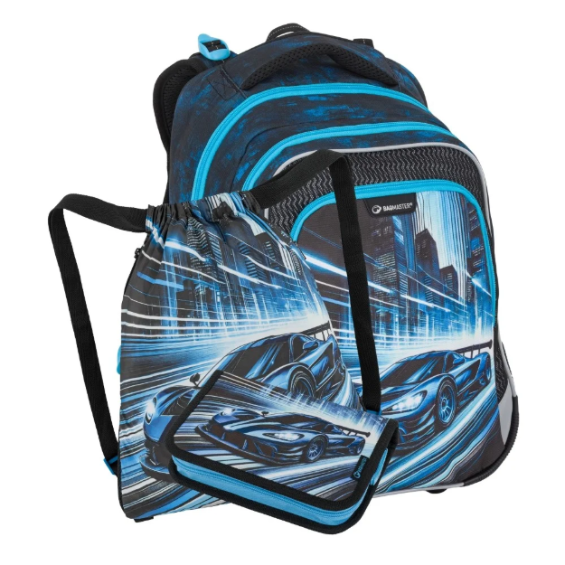 Kép Bagmaster LUMI 26 C malý školní set pro prvňáčky – auto Modrá 25 l