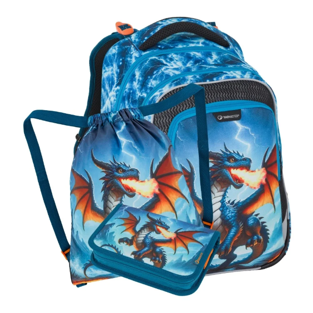 Kép Bagmaster LUMI 26 D malý školní set pro prvňáčky – drak Modrá 23 l
