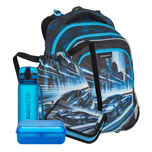Kép Bagmaster LUMI 26 C velký školní set pro prvňáčky – auto Modrá 25 l