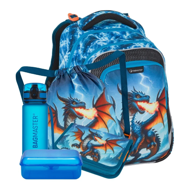 Kép Bagmaster LUMI 26 D velký školní set pro prvňáčky – drak Modrá 23 l