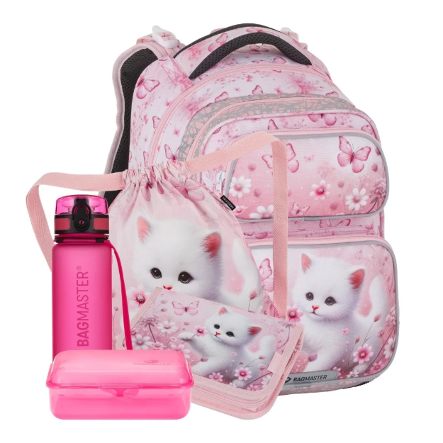 Kép Bagmaster DOPI 26 A velký školní set pro prvňáčky – kočička Růžová 23 l