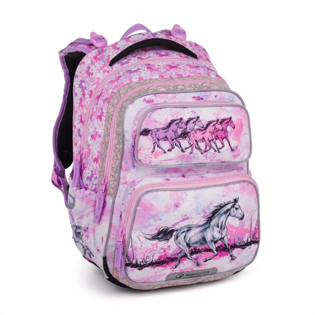 Kép Bagmaster DOPI 24 A školní batoh – koně Růžová 23 l