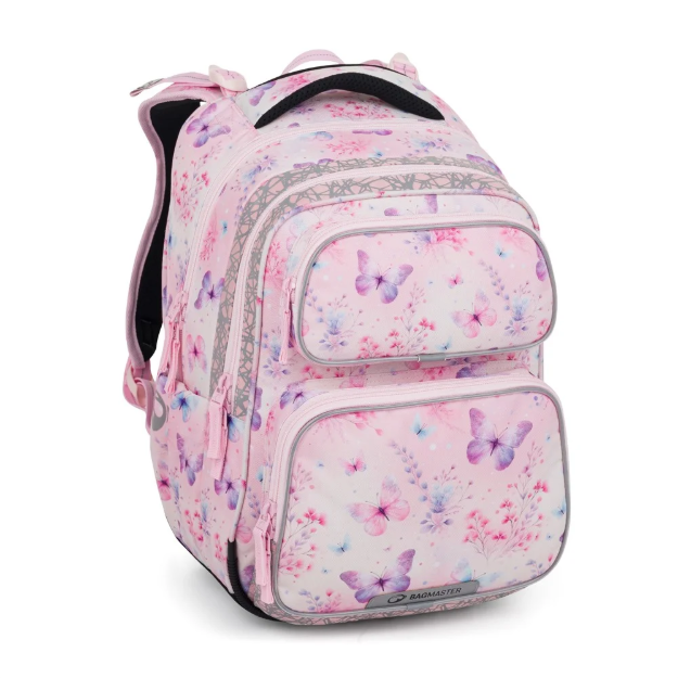 Kép Bagmaster DOPI 25 A školní batoh – motýlci Růžová 23 l
