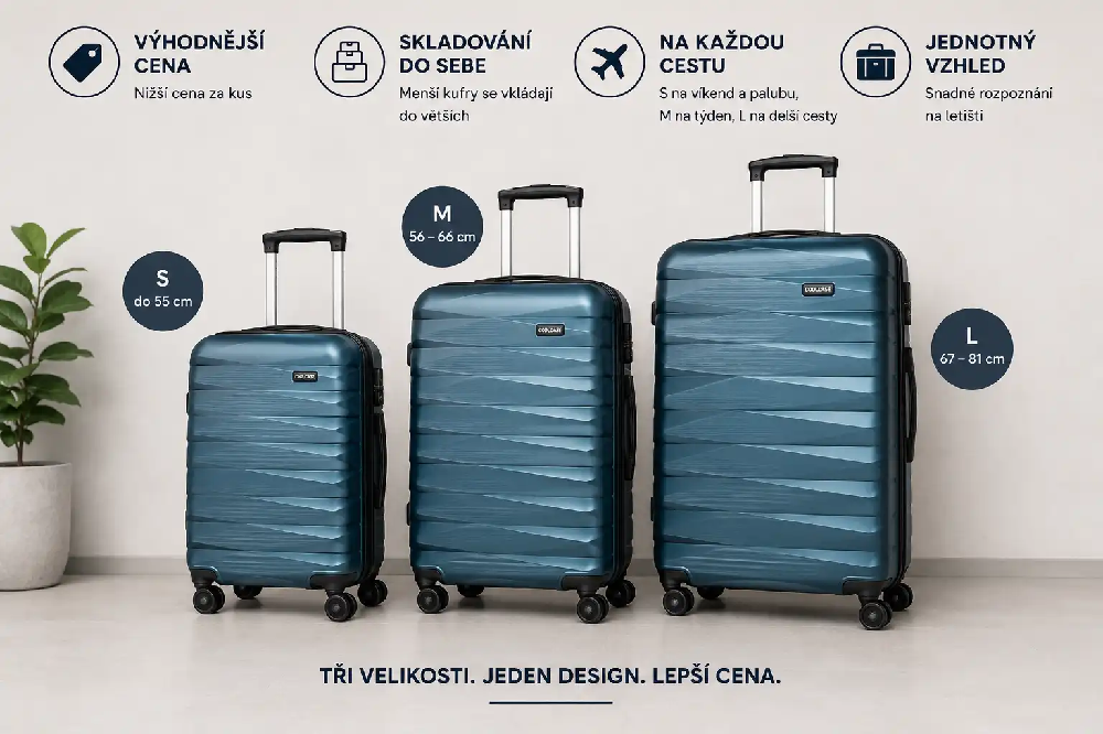 S M L méretű utazóbőrönd-szett azonos dizájnban